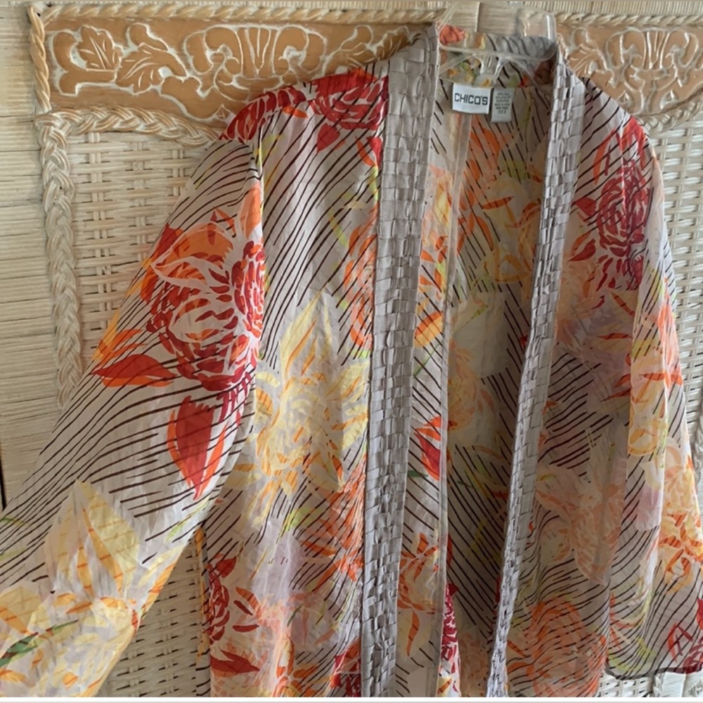 Chico's Floral Sheer Kimono - Open Front